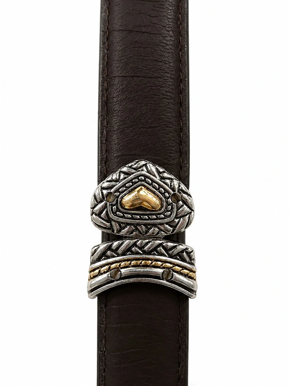 Brighton Vintage Reversible Brown/ Black Leather Belt with Ornate Accents